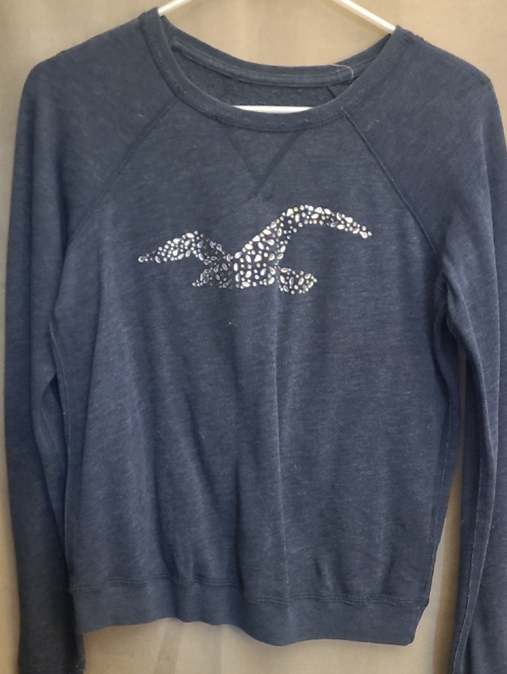 Hollister Dark Blue Crewneck with Seagull Rhinestone Logo